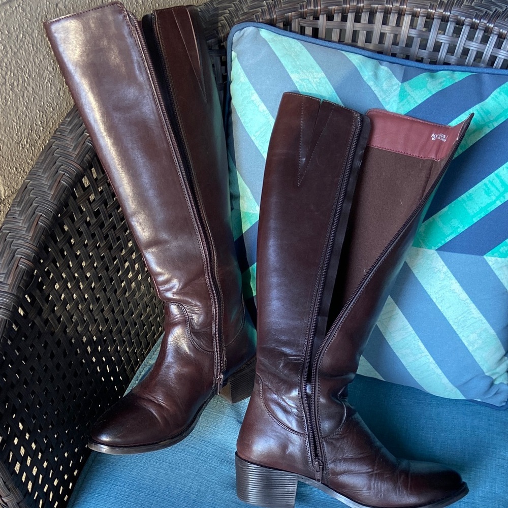 Elegant Brown Genuine Leather Knee-High Boots Size 6 - Picture 5 of 7